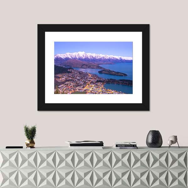 Lake With Queenstown Panoramic Canvas Wall Art-1 Piece-36" x 12"-Tiaracle