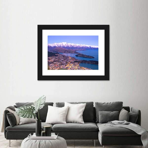 Lake With Queenstown Panoramic Canvas Wall Art-1 Piece-36" x 12"-Tiaracle