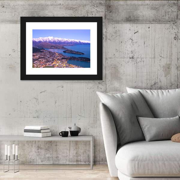 Lake With Queenstown Panoramic Canvas Wall Art-1 Piece-36" x 12"-Tiaracle