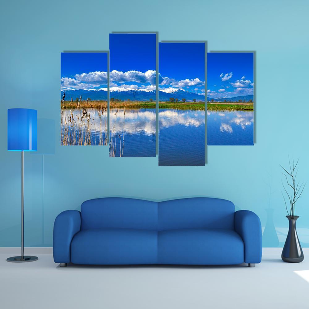 Lake With Reflection Canvas Wall Art-4 Pop-Gallery Wrap-50" x 32"-Tiaracle