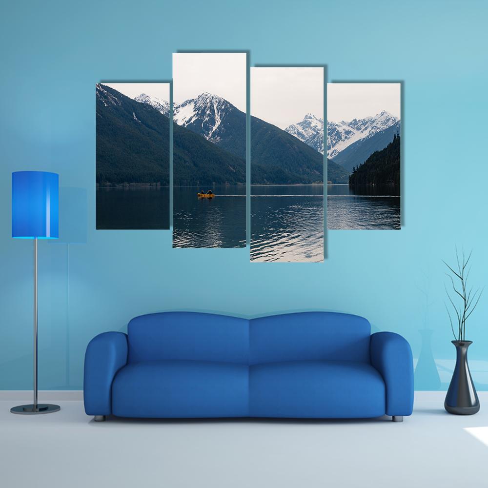 Lake With Mountains Canvas Wall Art-4 Pop-Gallery Wrap-50" x 32"-Tiaracle