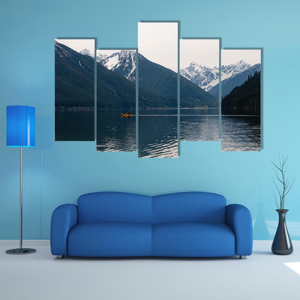 Lake With Mountains Canvas Wall Art-5 Pop-Gallery Wrap-47" x 32"-Tiaracle