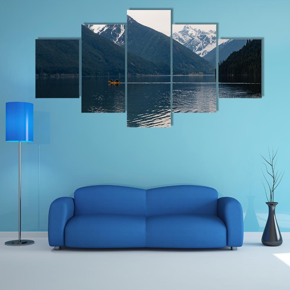 Lake With Mountains Canvas Wall Art-5 Star-Gallery Wrap-62" x 32"-Tiaracle