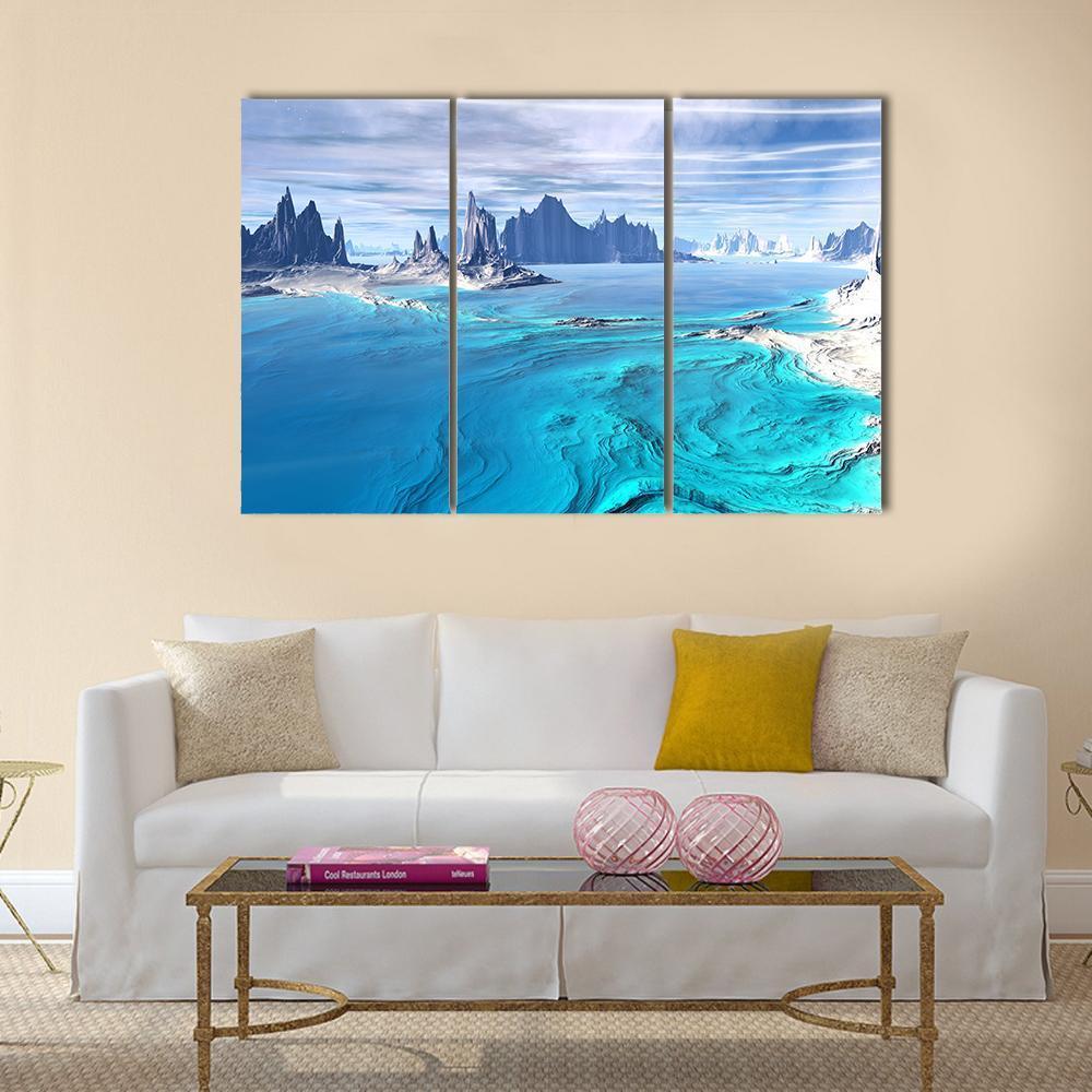 Lake With Rocks On Alien Planet Canvas Wall Art-3 Horizontal-Gallery Wrap-37" x 24"-Tiaracle