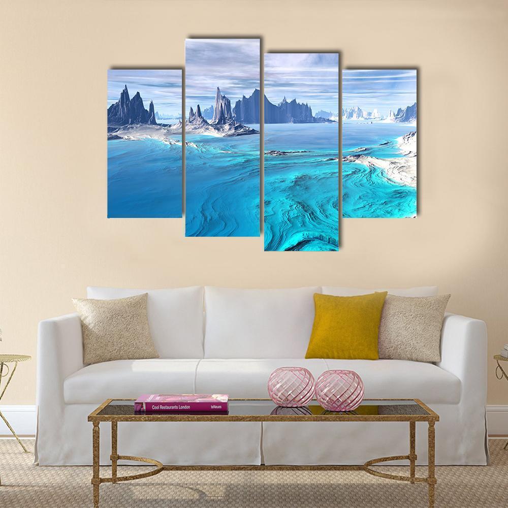 Lake With Rocks On Alien Planet Canvas Wall Art-4 Pop-Gallery Wrap-50" x 32"-Tiaracle