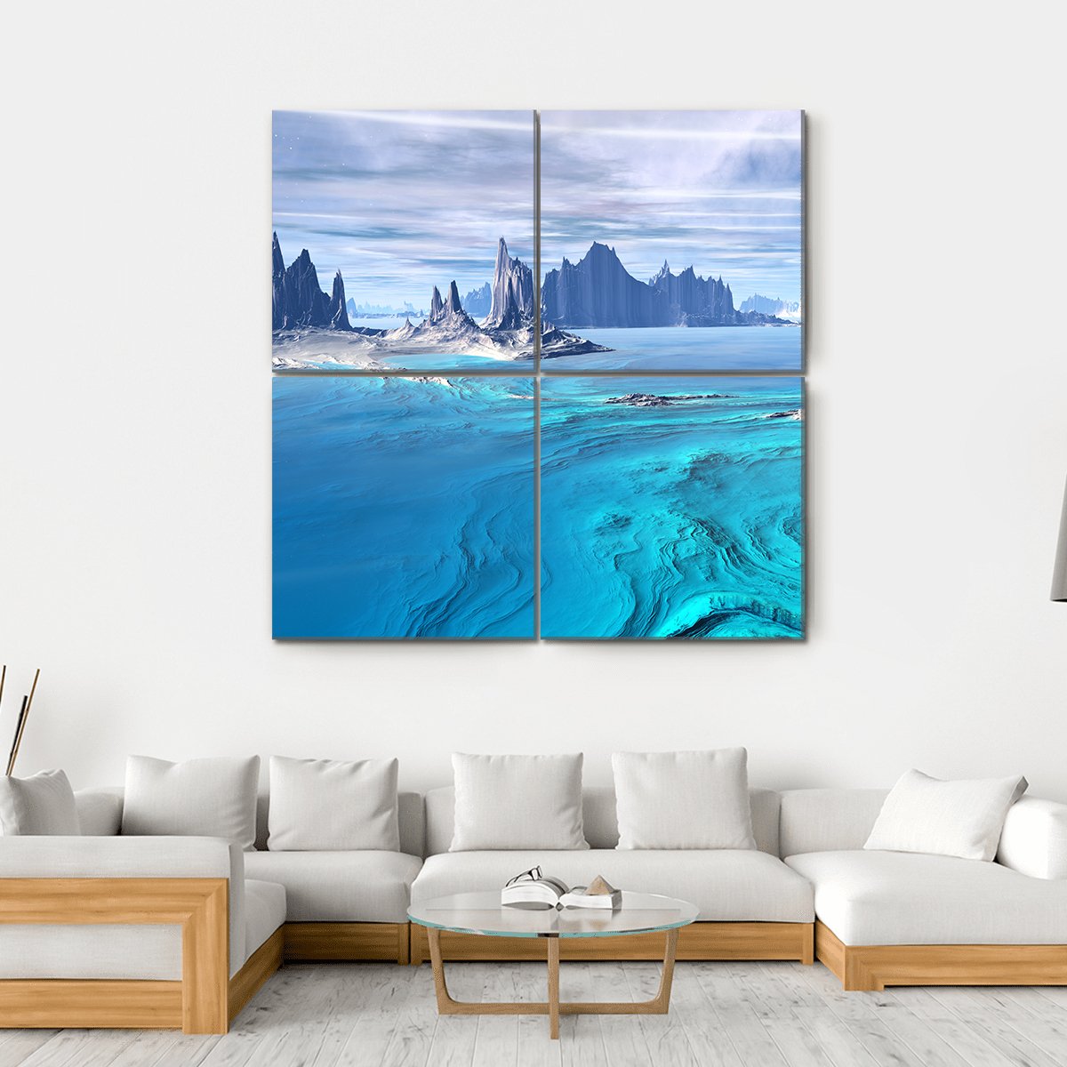 Lake With Rocks On Alien Planet Canvas Wall Art-4 Square-Gallery Wrap-17" x 17"-Tiaracle