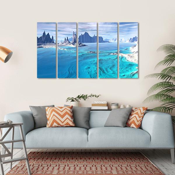 Lake With Rocks On Alien Planet Canvas Wall Art-5 Horizontal-Gallery Wrap-22" x 12"-Tiaracle