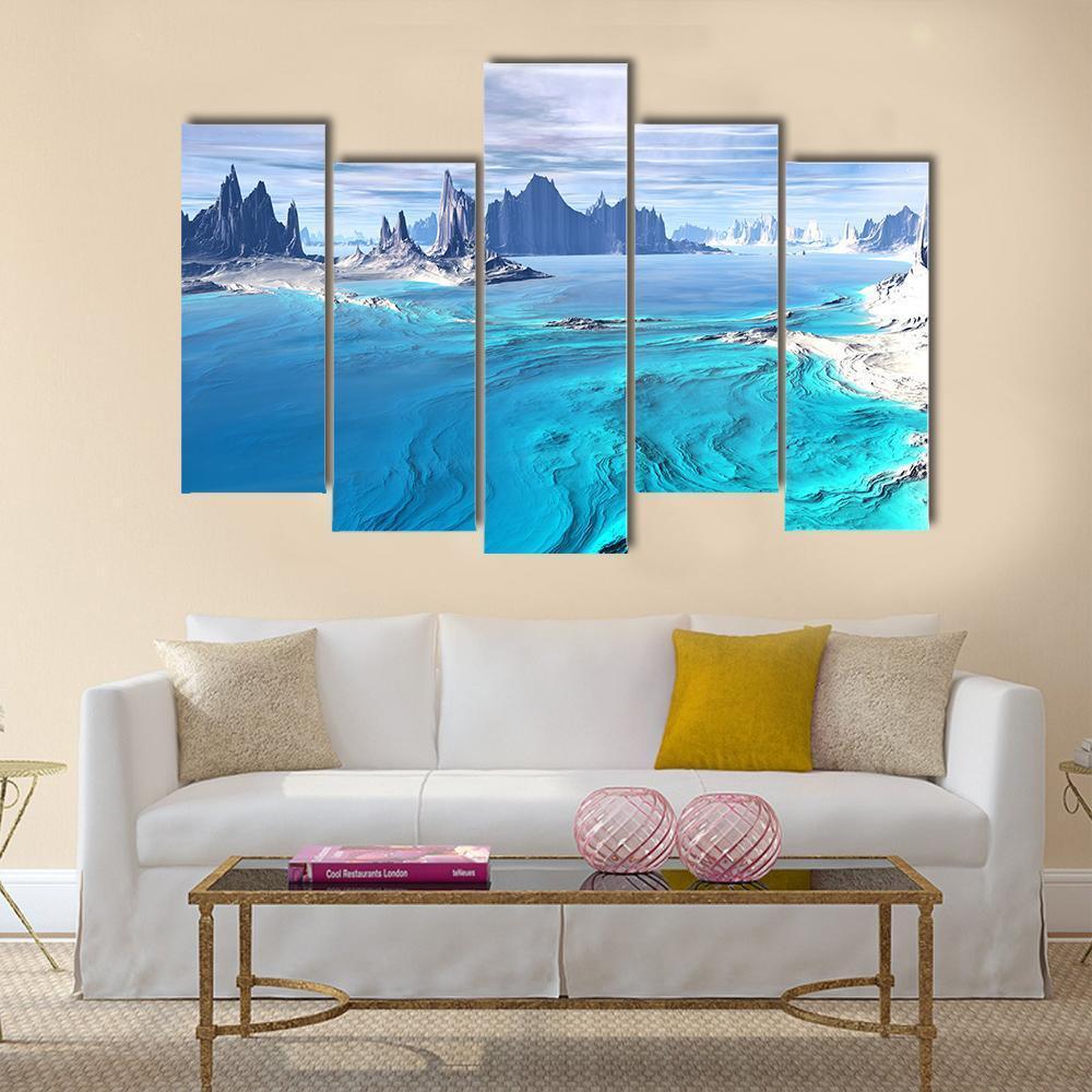 Lake With Rocks On Alien Planet Canvas Wall Art-5 Pop-Gallery Wrap-47" x 32"-Tiaracle