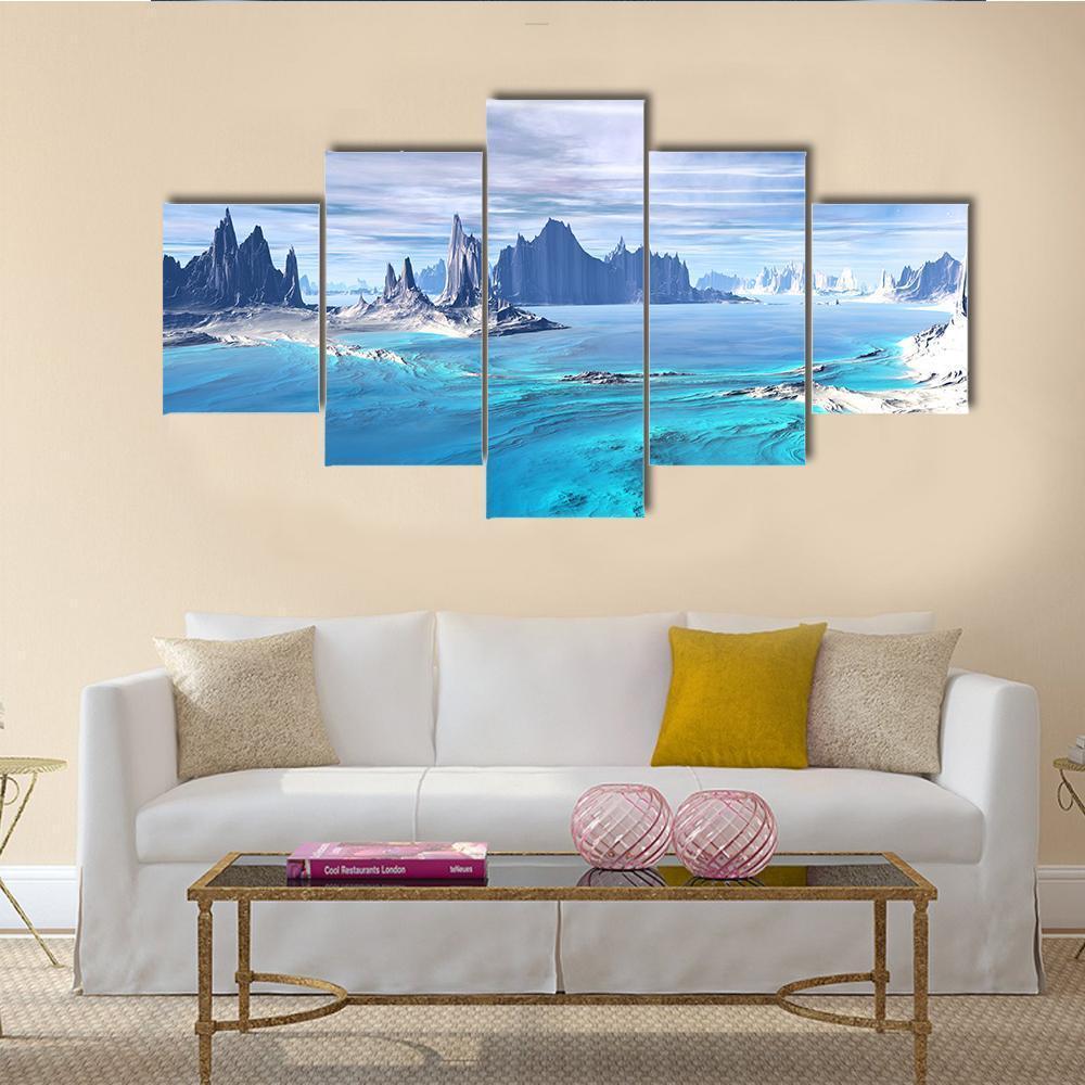 Lake With Rocks On Alien Planet Canvas Wall Art-5 Star-Gallery Wrap-62" x 32"-Tiaracle