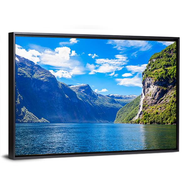 Lake With Seven Sisters Waterfall Canvas Wall Art-3 Horizontal-Gallery Wrap-25" x 16"-Tiaracle