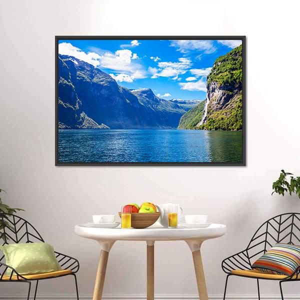 Lake With Seven Sisters Waterfall Canvas Wall Art-3 Horizontal-Gallery Wrap-25" x 16"-Tiaracle