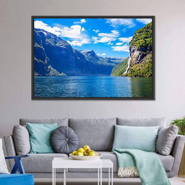 Lake With Seven Sisters Waterfall Canvas Wall Art-3 Horizontal-Gallery Wrap-25" x 16"-Tiaracle