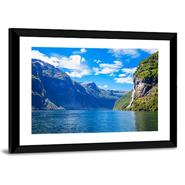 Lake With Seven Sisters Waterfall Canvas Wall Art-3 Horizontal-Gallery Wrap-25" x 16"-Tiaracle