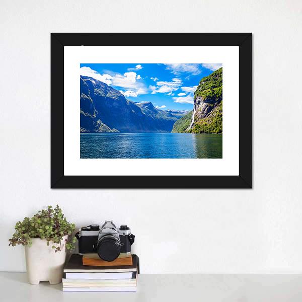 Lake With Seven Sisters Waterfall Canvas Wall Art-1 Piece-Framed Print-20" x 16"-Tiaracle
