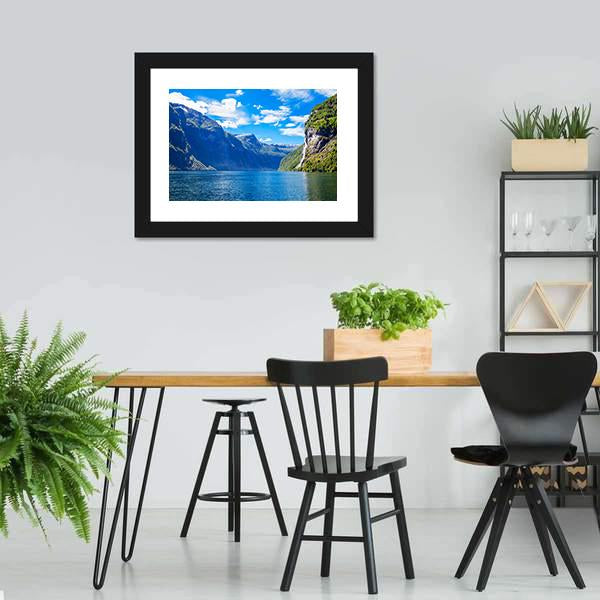 Lake With Seven Sisters Waterfall Canvas Wall Art-3 Horizontal-Gallery Wrap-25" x 16"-Tiaracle
