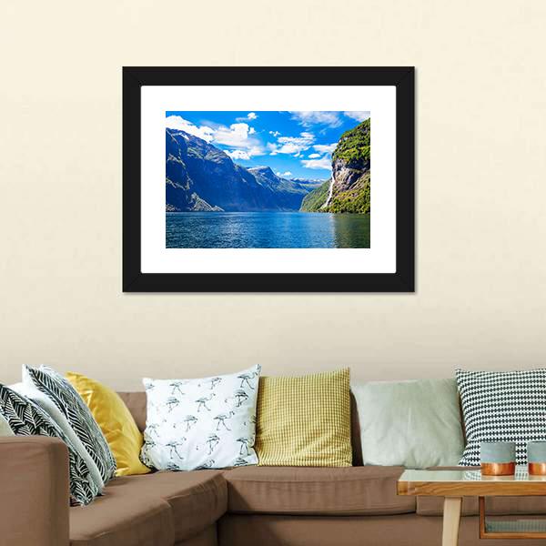Lake With Seven Sisters Waterfall Canvas Wall Art-3 Horizontal-Gallery Wrap-25" x 16"-Tiaracle