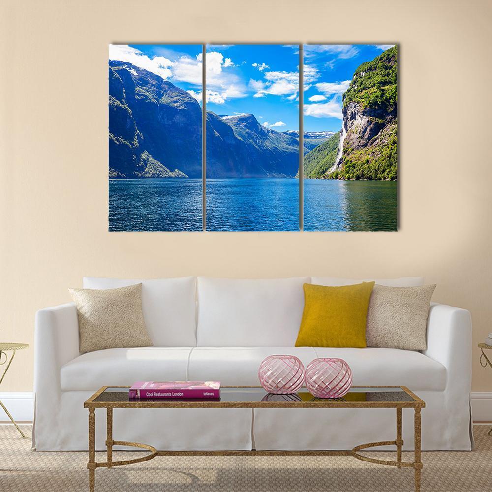 Lake With Seven Sisters Waterfall Canvas Wall Art-3 Horizontal-Gallery Wrap-37" x 24"-Tiaracle