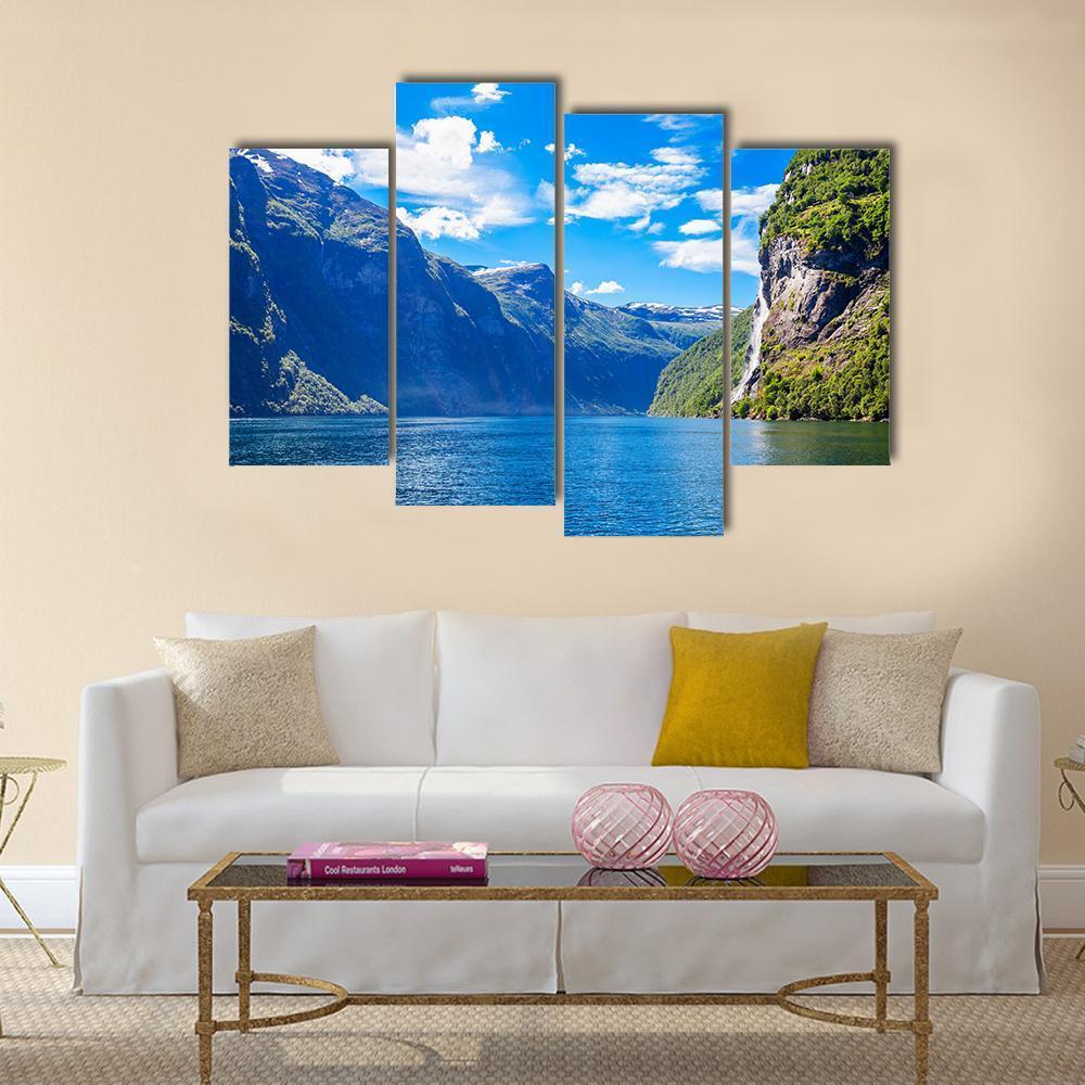 Lake With Seven Sisters Waterfall Canvas Wall Art-4 Pop-Gallery Wrap-50" x 32"-Tiaracle