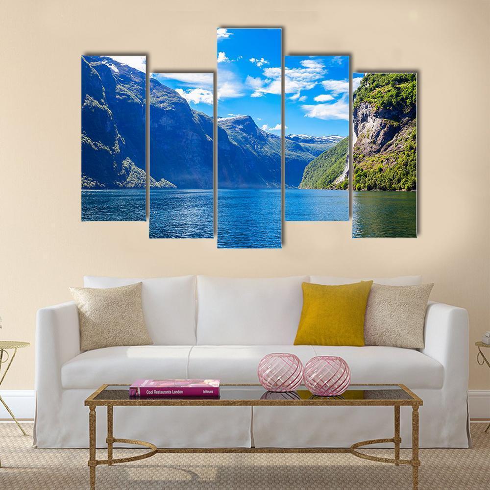 Lake With Seven Sisters Waterfall Canvas Wall Art-5 Pop-Gallery Wrap-47" x 32"-Tiaracle