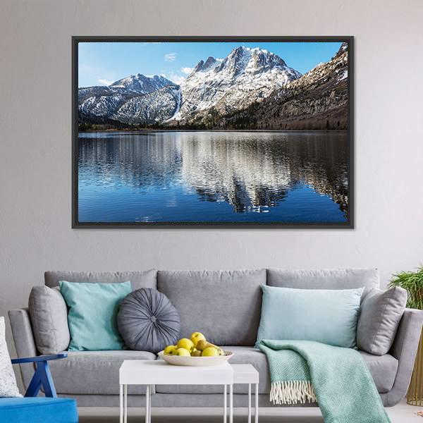 Lake With Sierra Nevada Mountains Canvas Wall Art-1 Piece-Floating Frame-24" x 16"-Tiaracle
