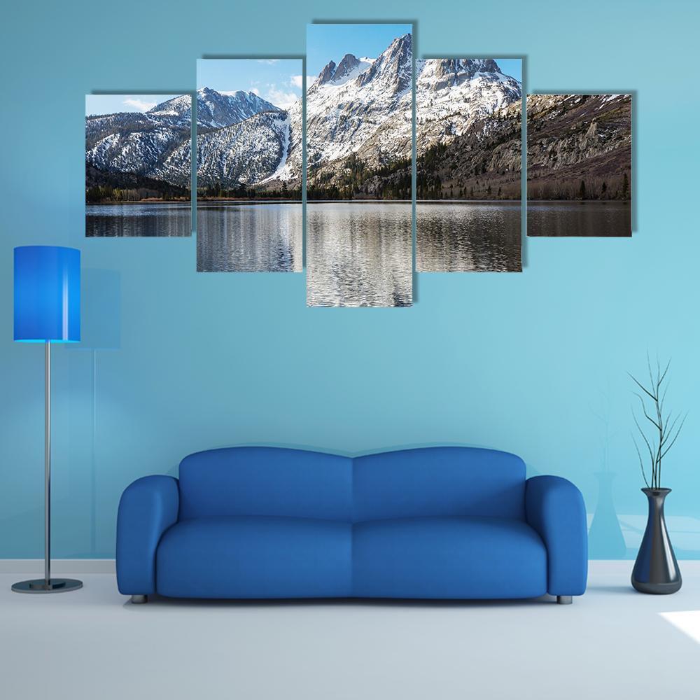 Lake With Sierra Nevada Mountains Canvas Wall Art-5 Star-Gallery Wrap-62" x 32"-Tiaracle