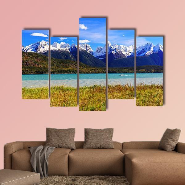 Lake With Sinclair Mountain Canvas Wall Art-5 Pop-Gallery Wrap-47" x 32"-Tiaracle