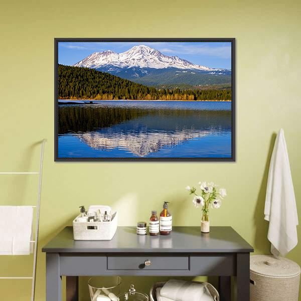 Lake With Snowy Mountain California Canvas Wall Art-1 Piece-Floating Frame-24" x 16"-Tiaracle
