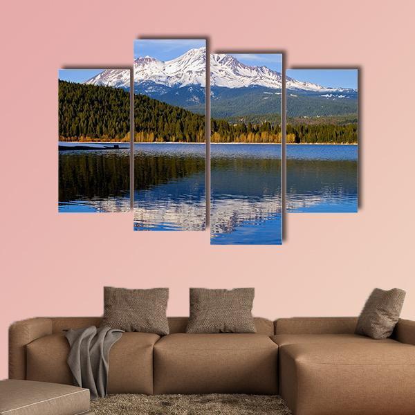 Lake With Snowy Mountain California Canvas Wall Art-4 Pop-Gallery Wrap-50" x 32"-Tiaracle