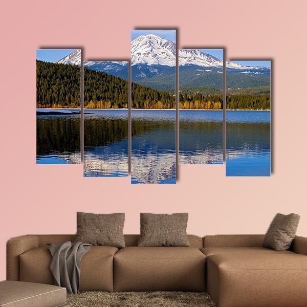 Lake With Snowy Mountain California Canvas Wall Art-5 Pop-Gallery Wrap-47" x 32"-Tiaracle