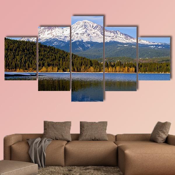 Lake With Snowy Mountain California Canvas Wall Art-5 Star-Gallery Wrap-62" x 32"-Tiaracle