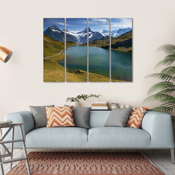 Lake With Swiss Mountain Canvas Wall Art-4 Horizontal-Gallery Wrap-34" x 24"-Tiaracle
