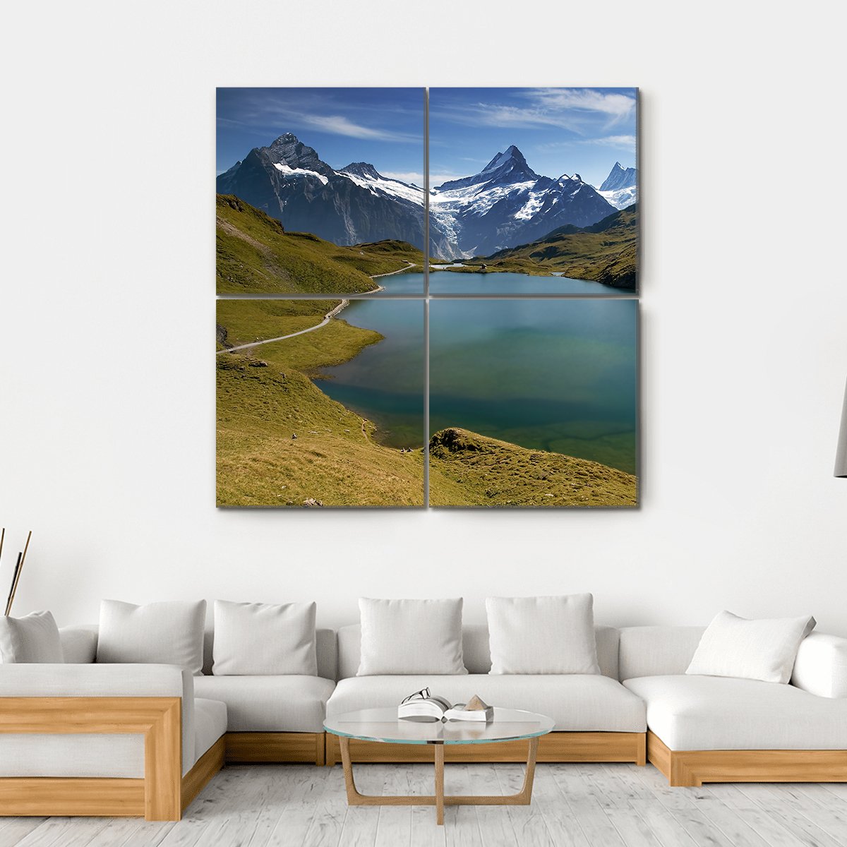 Lake With Swiss Mountain Canvas Wall Art-4 Square-Gallery Wrap-17" x 17"-Tiaracle