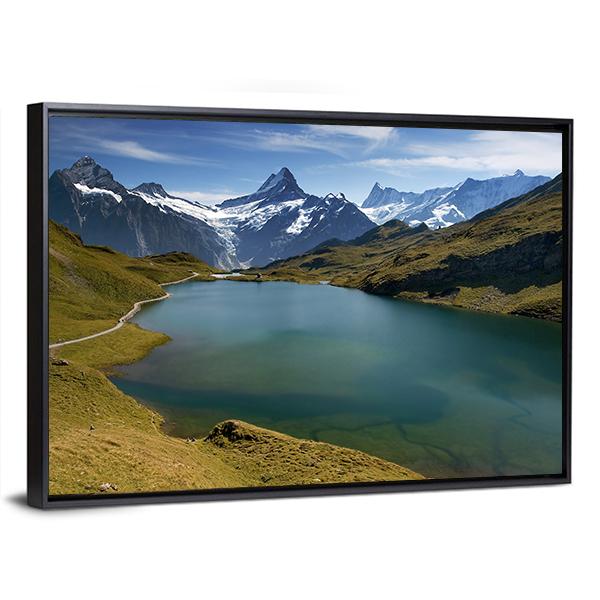 Lake With Swiss Mountain Canvas Wall Art-3 Horizontal-Gallery Wrap-25" x 16"-Tiaracle