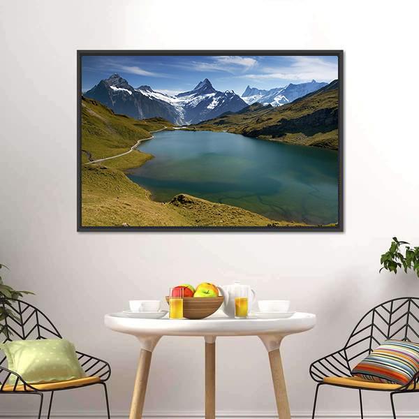 Lake With Swiss Mountain Canvas Wall Art-5 Horizontal-Gallery Wrap-22" x 12"-Tiaracle