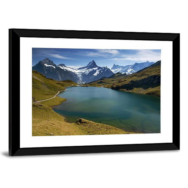 Lake With Swiss Mountain Canvas Wall Art-5 Horizontal-Gallery Wrap-22" x 12"-Tiaracle
