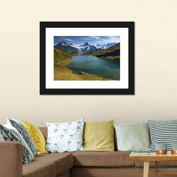 Lake With Swiss Mountain Canvas Wall Art-3 Horizontal-Gallery Wrap-25" x 16"-Tiaracle