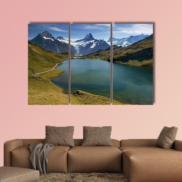 Lake With Swiss Mountain Canvas Wall Art-3 Horizontal-Gallery Wrap-37" x 24"-Tiaracle