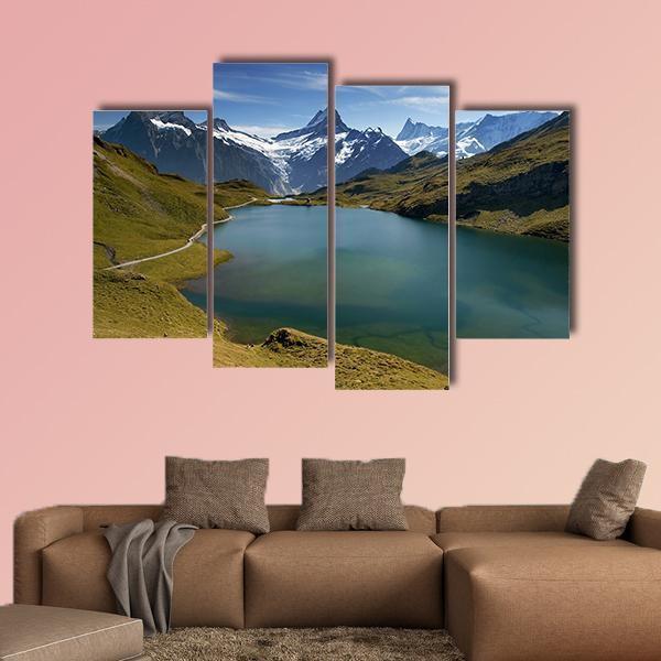 Lake With Swiss Mountain Canvas Wall Art-4 Pop-Gallery Wrap-50" x 32"-Tiaracle