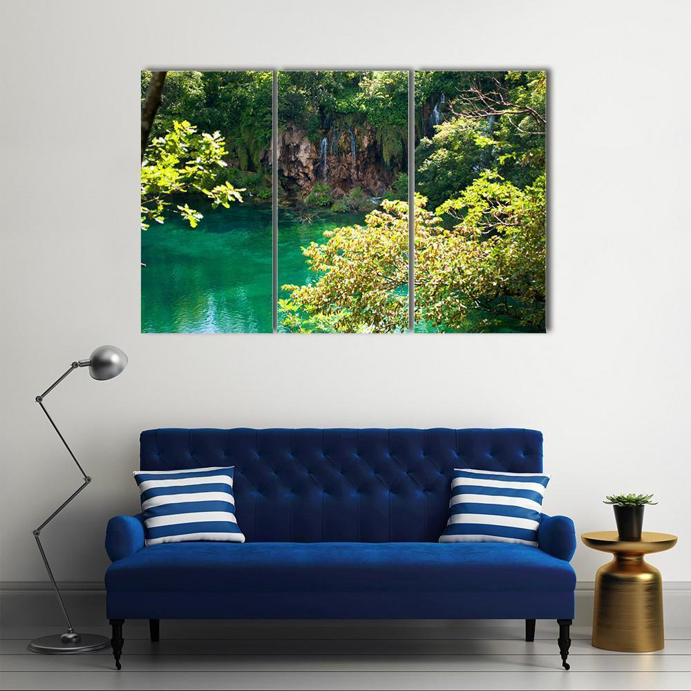 Forest Lake Emerald Water Canvas Wall Art-3 Horizontal-Gallery Wrap-37" x 24"-Tiaracle