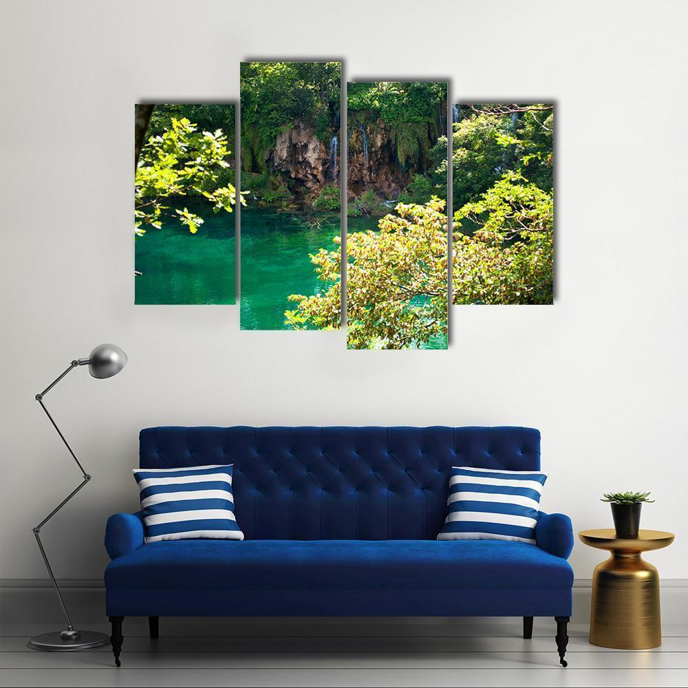 Forest Lake Emerald Water Canvas Wall Art-4 Pop-Gallery Wrap-50" x 32"-Tiaracle