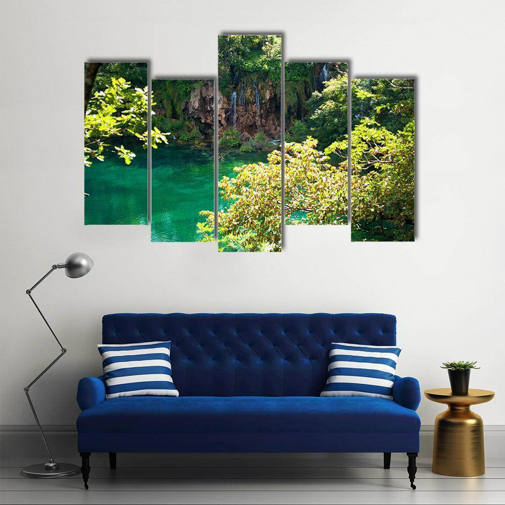 Forest Lake Emerald Water Canvas Wall Art-5 Pop-Gallery Wrap-47" x 32"-Tiaracle