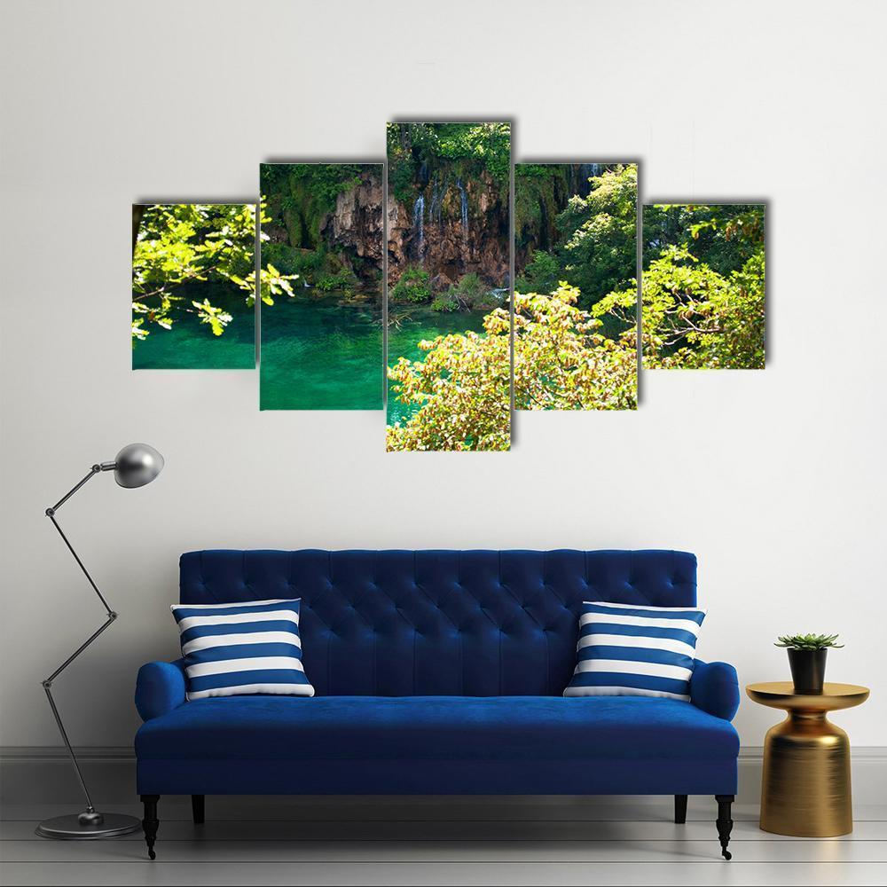 Forest Lake Emerald Water Canvas Wall Art-5 Pop-Gallery Wrap-47" x 32"-Tiaracle