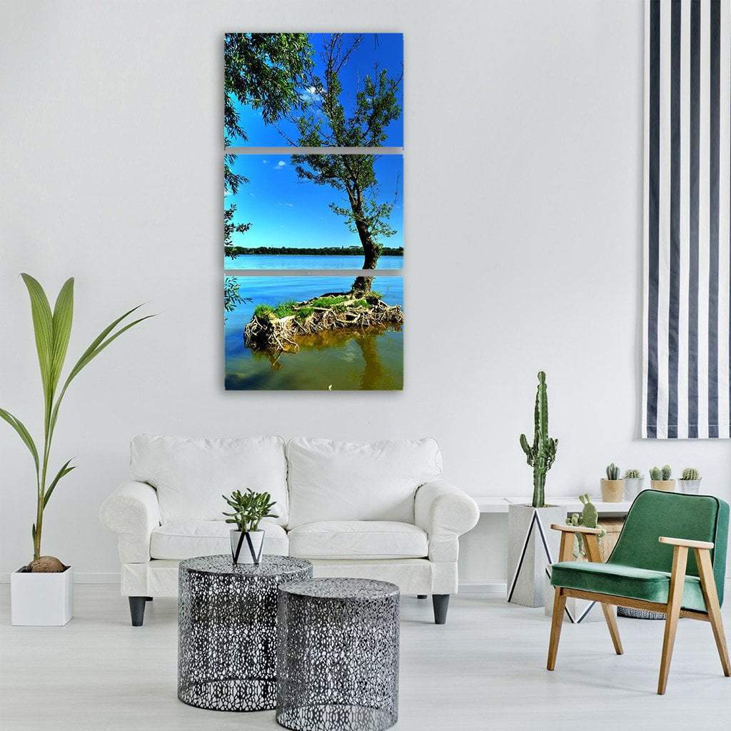 Lake With Tree In Summer Vertical Canvas Wall Art-3 Vertical-Gallery Wrap-12" x 25"-Tiaracle