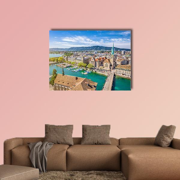 Lake Zurich Aerial View Canvas Wall Art-4 Horizontal-Gallery Wrap-34" x 24"-Tiaracle