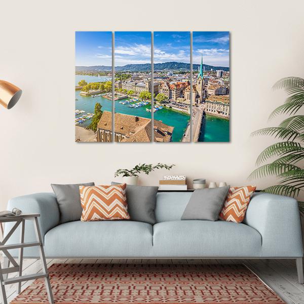 Lake Zurich Aerial View Canvas Wall Art-4 Horizontal-Gallery Wrap-34" x 24"-Tiaracle
