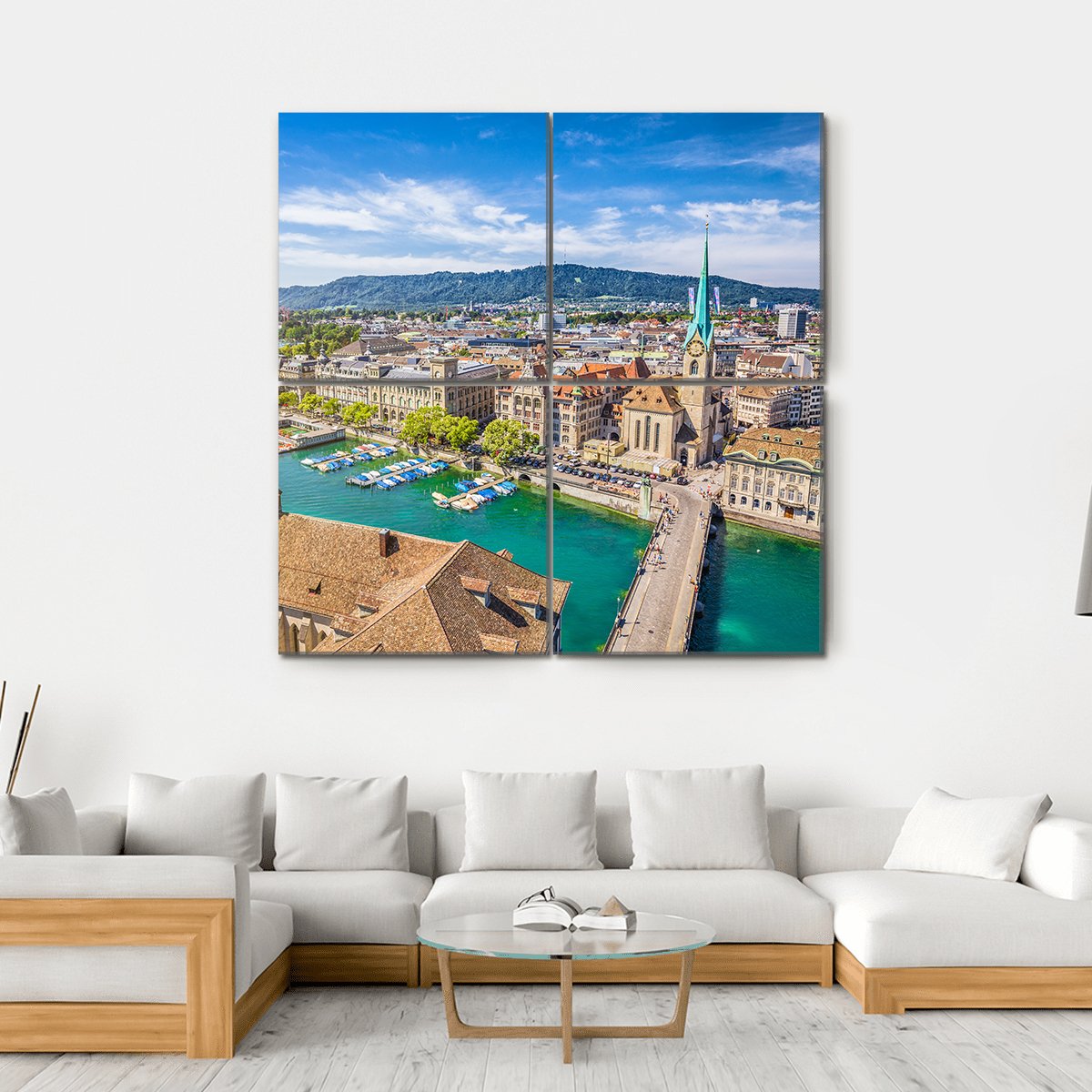 Lake Zurich Aerial View Canvas Wall Art-4 Square-Gallery Wrap-17" x 17"-Tiaracle