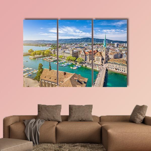 Lake Zurich Aerial View Canvas Wall Art-3 Horizontal-Gallery Wrap-37" x 24"-Tiaracle