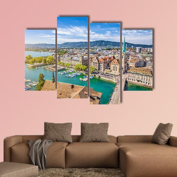 Lake Zurich Aerial View Canvas Wall Art-4 Pop-Gallery Wrap-50" x 32"-Tiaracle