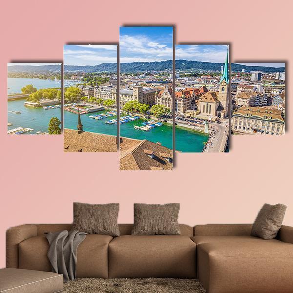Lake Zurich Aerial View Canvas Wall Art-4 Pop-Gallery Wrap-50" x 32"-Tiaracle