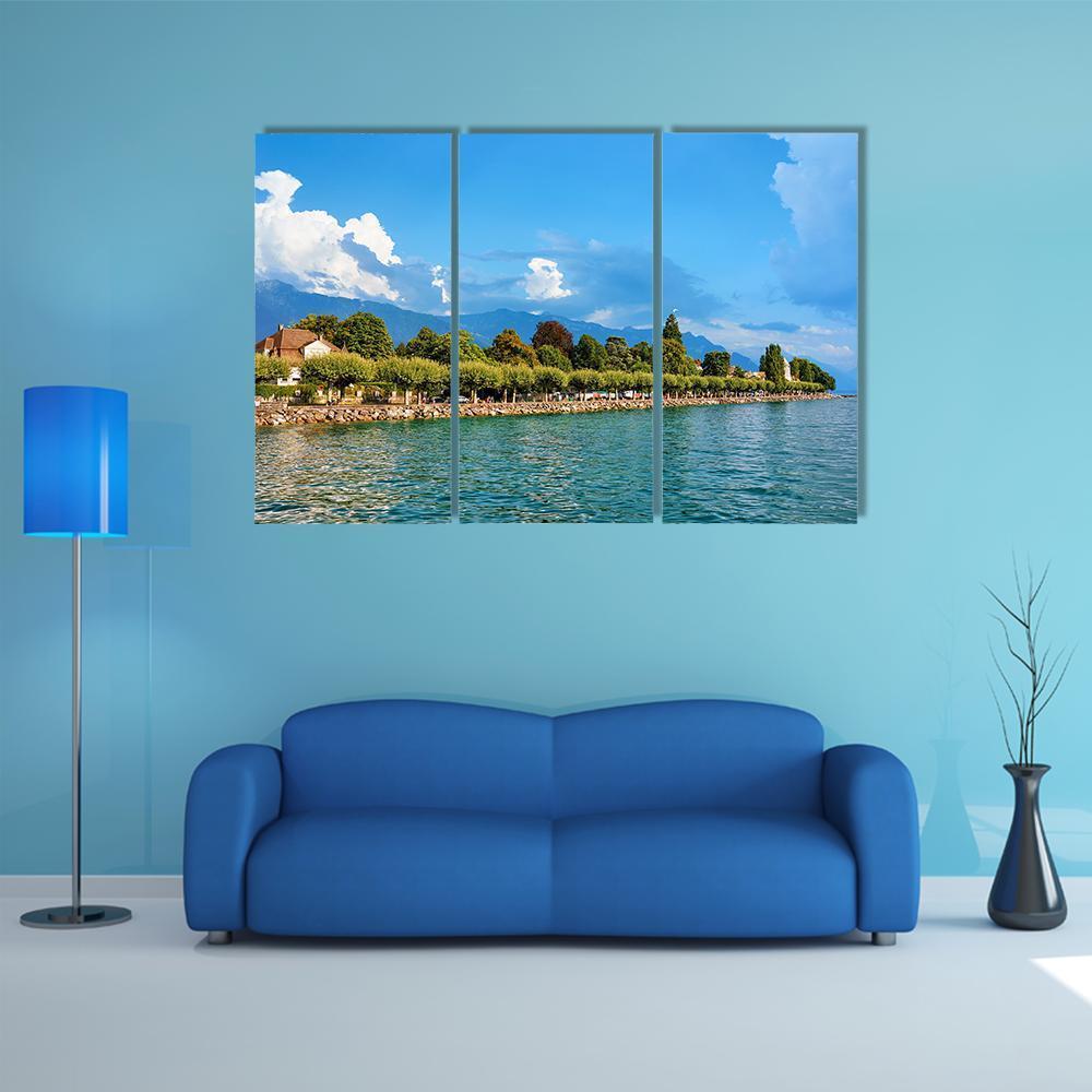 Geneva Lake In Vevey Canvas Wall Art-3 Horizontal-Gallery Wrap-37" x 24"-Tiaracle